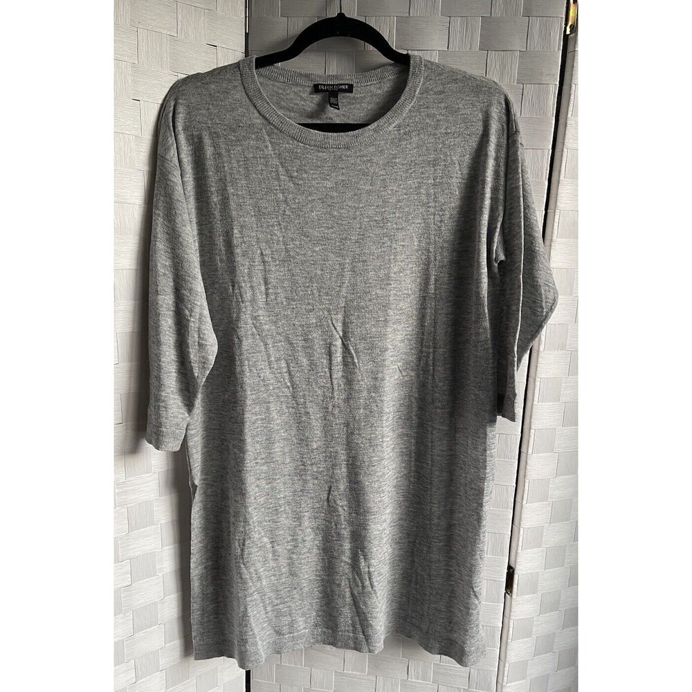 Eileen Fisher Women's Petite Small 3/4 Sleeve Sweater Gray Split Sides Tunic